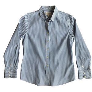 J Crew Stretch Perfect Womens Shirt Sz PM Striped Blue Long Sleeve Button Up